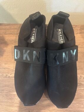 DKNY Black Slip-On Sneakers with Logo Strap-No Box